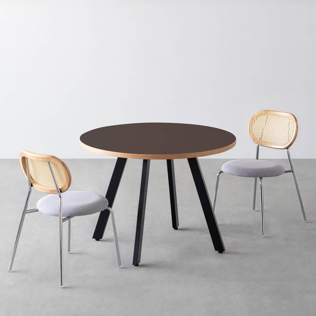 ダイニングカフェテーブル3点セット[B] リノリウム × Black Steel φ81