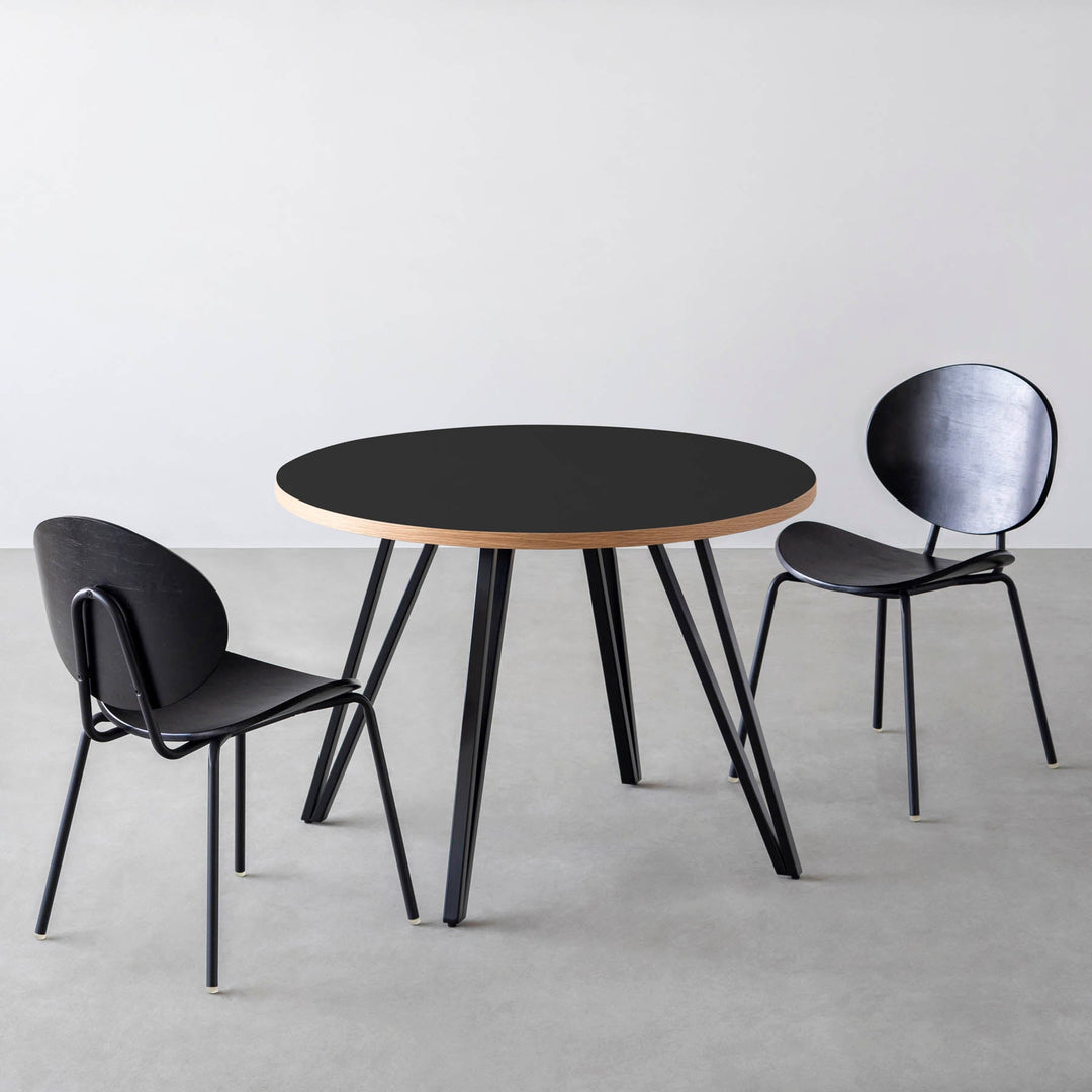 ダイニングカフェテーブル3点セット[A] リノリウム × Black Steel φ81