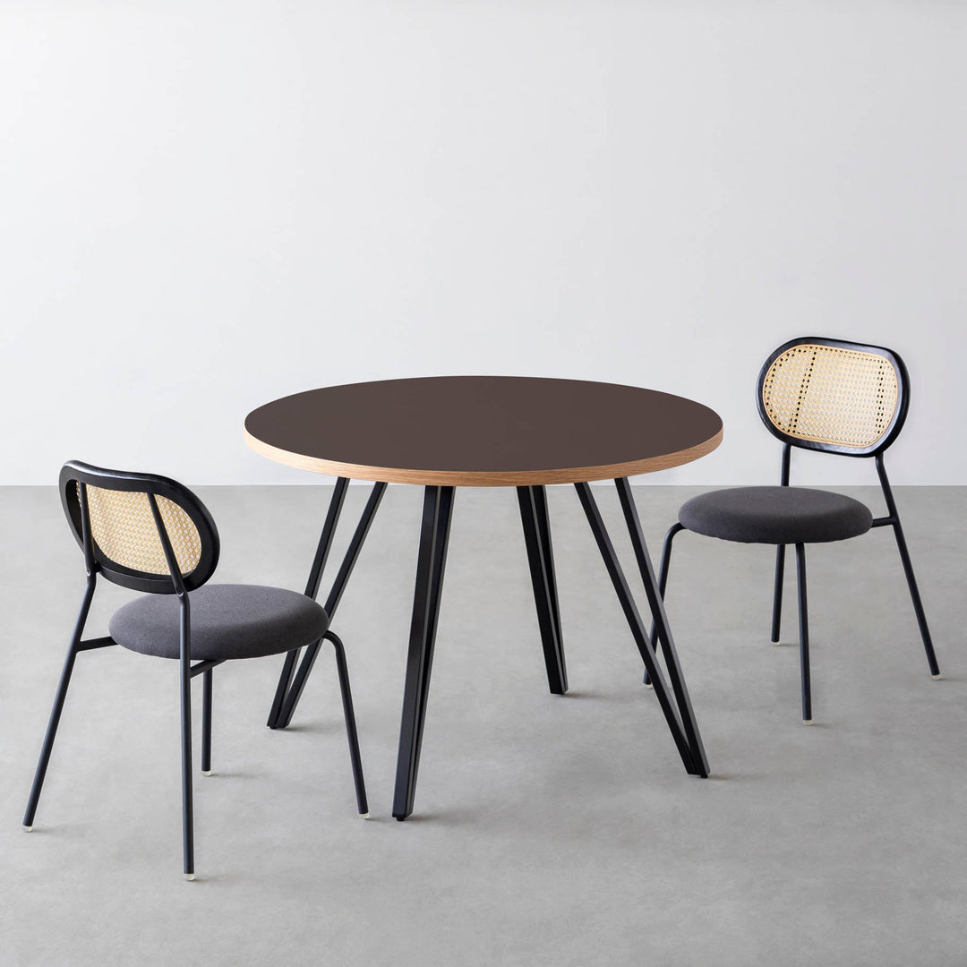 ダイニングカフェテーブル3点セット[B] リノリウム × Black Steel φ81