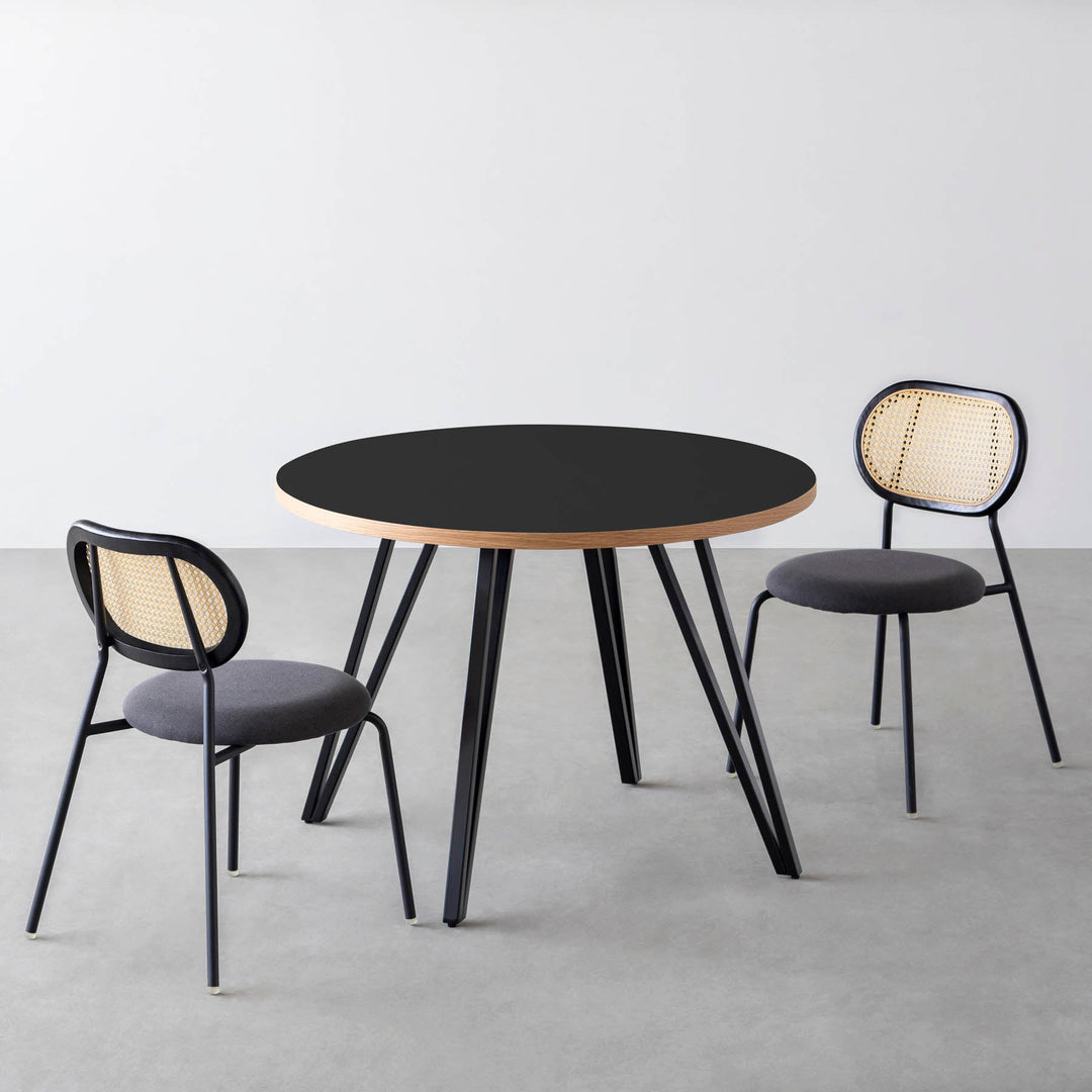 ダイニングカフェテーブル3点セット[B] リノリウム × Black Steel φ81