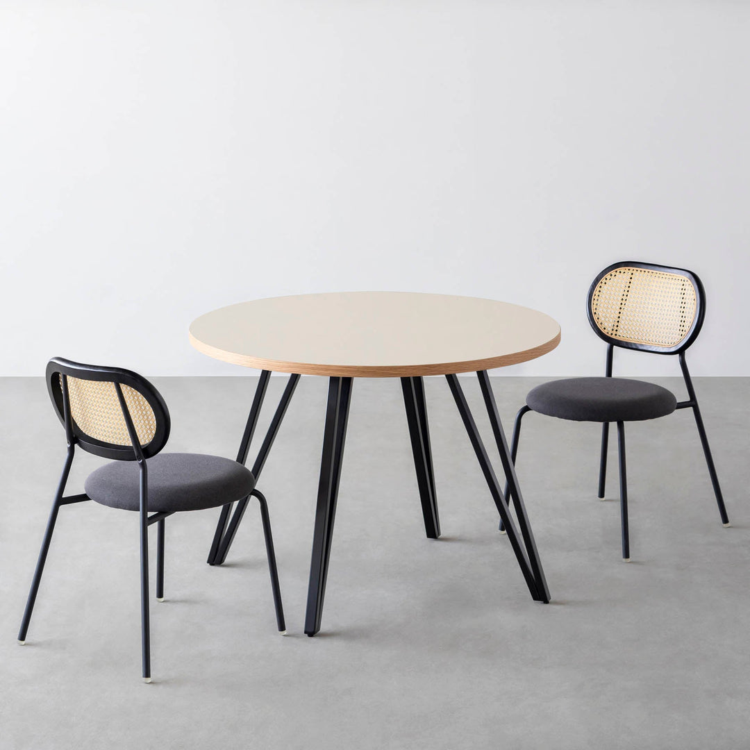 ダイニングカフェテーブル3点セット[B] リノリウム × Black Steel φ81