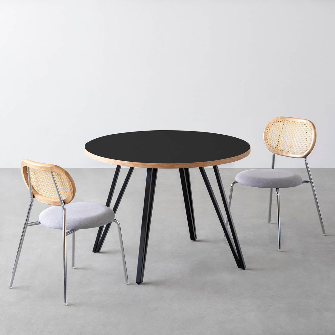 ダイニングカフェテーブル3点セット[B] リノリウム × Black Steel φ81