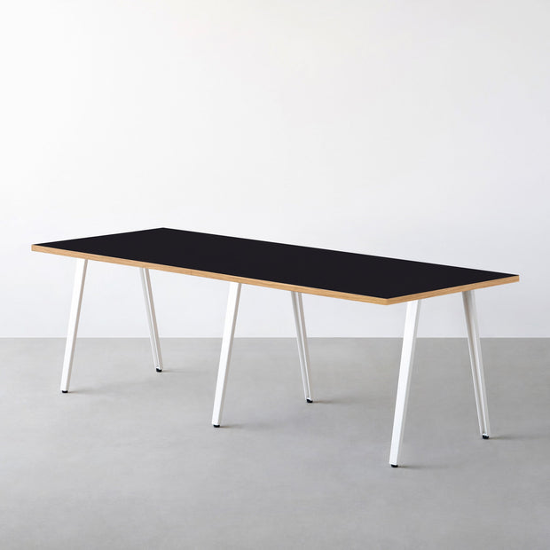 THE TABLE / リノリウム ブラック・ブラウン系 × White Steel × W181 - 300cm