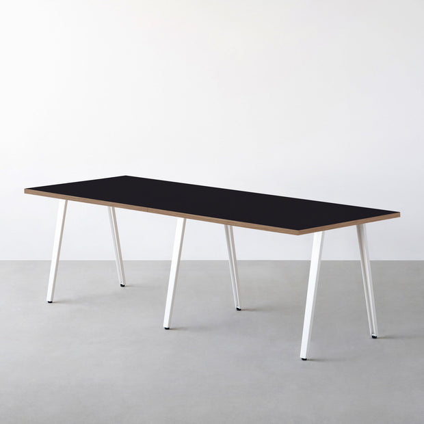 THE TABLE / リノリウム ブラック・ブラウン系 × White Steel × W181 - 300cm