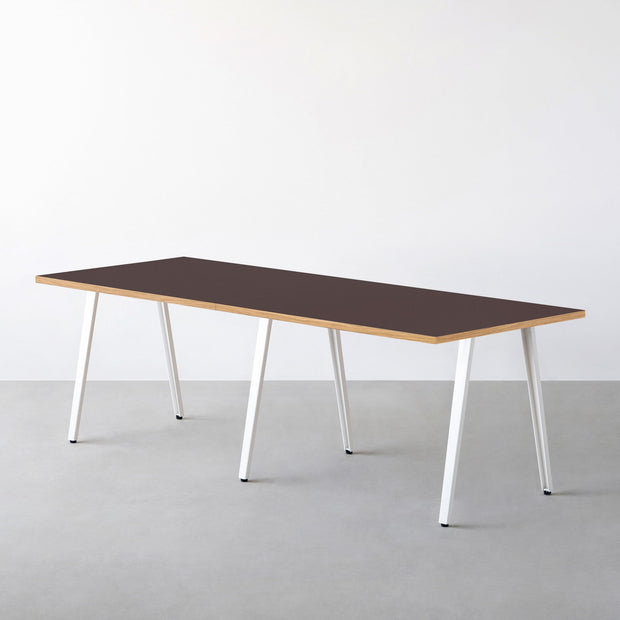 THE TABLE / リノリウム ブラック・ブラウン系 × White Steel × W181 - 300cm