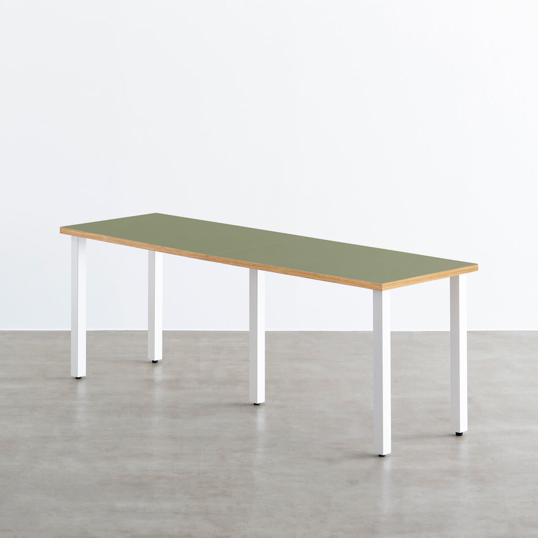 THE TABLE / リノリウム グリーン系 × White Steel × W181 - 300cm D40