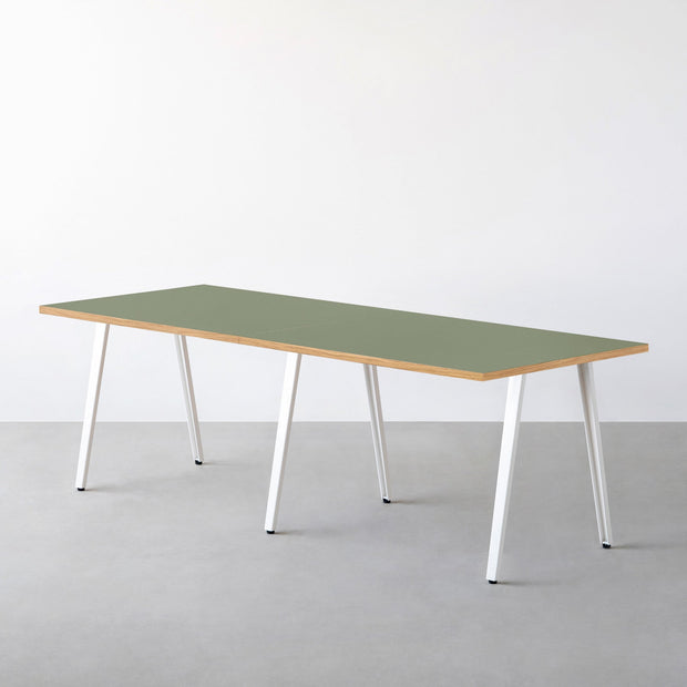 THE TABLE / リノリウム グリーン系 × White Steel × W181 - 300cm