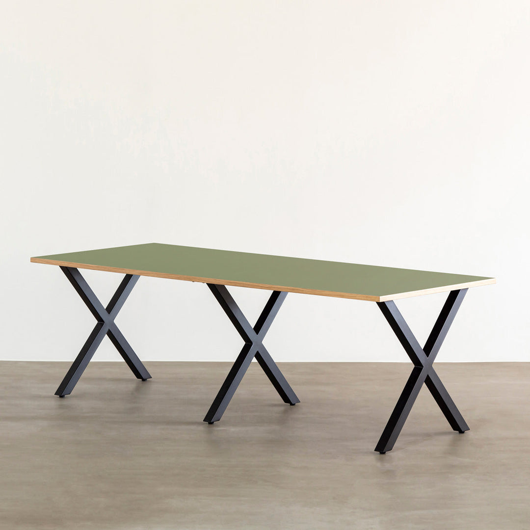 KANADEMONO かなでもの リノリウム テーブル デスク ステンレス脚 THE TABLE / リノリウム グリーン系 × Black Steel × W181