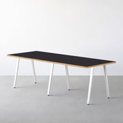 THE TABLE / リノリウム ブラック・ブラウン系 × White Steel × W181 - 300cm