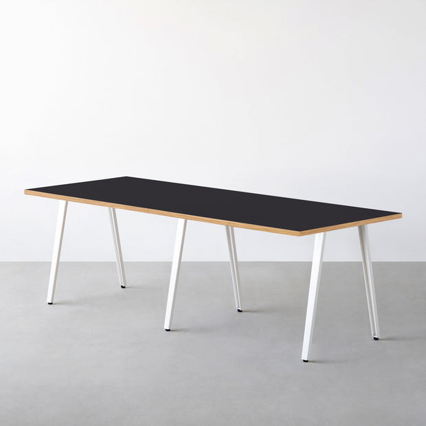 THE TABLE / リノリウム ブラック・ブラウン系 × White Steel × W181 - 300cm