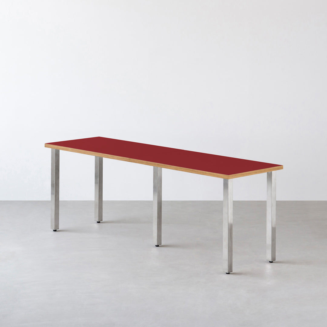 【特注品】kanademono the table /オレンジ　ステンレスレッグ THE TABLE / リノリウム レッド・オレンジ系 × Stainless × W181