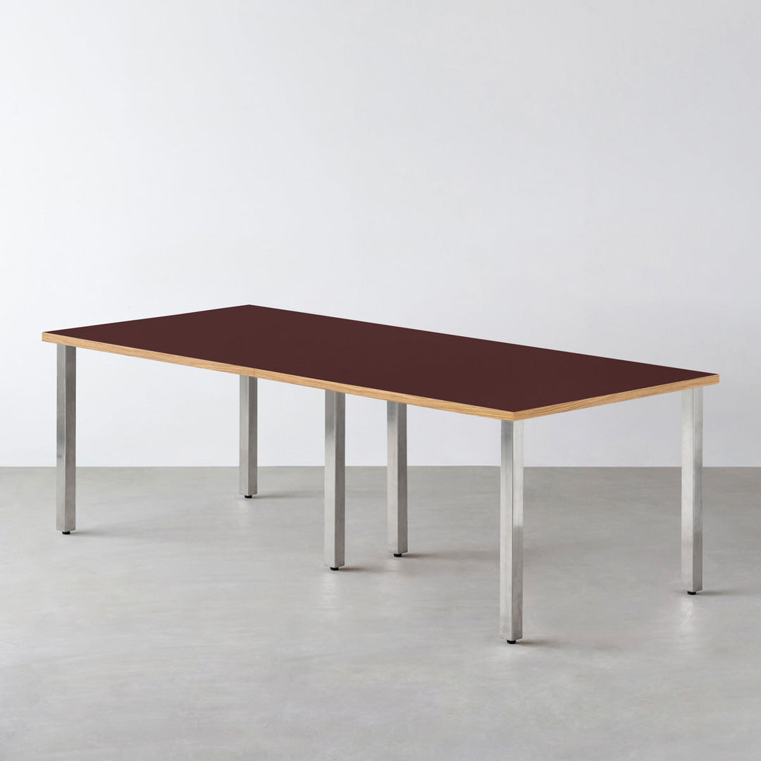 【特注品】kanademono the table /オレンジ　ステンレスレッグ THE TABLE / リノリウム レッド・オレンジ系 × Stainless × W181