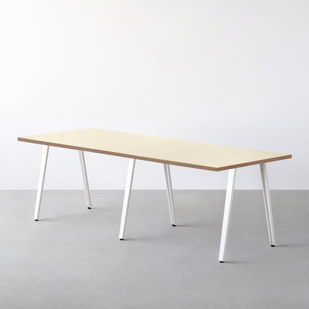 THE TABLE / リノリウム ベージュ・グレー系 × White Steel × W181 - 300cm