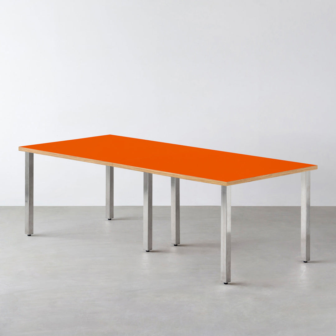 【特注品】kanademono the table /オレンジ　ステンレスレッグ THE TABLE / リノリウム レッド・オレンジ系 × Stainless × W181