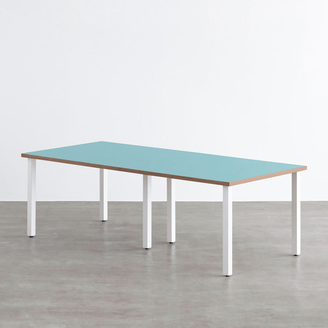 【きぬたか】ホワイトテーブル THE TABLE / リノリウム ブルー系 × White Steel × W181 - 300cm