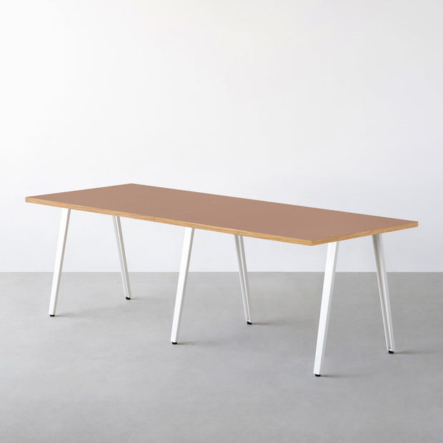 THE TABLE / リノリウム ブラック・ブラウン系 × White Steel × W181 - 300cm