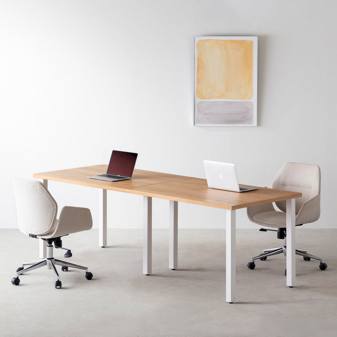 ホワイトレザー ガラス天板 THE TABLE / ホワイトオーク × White Steel × W181 - 300cm – KANADEMONO