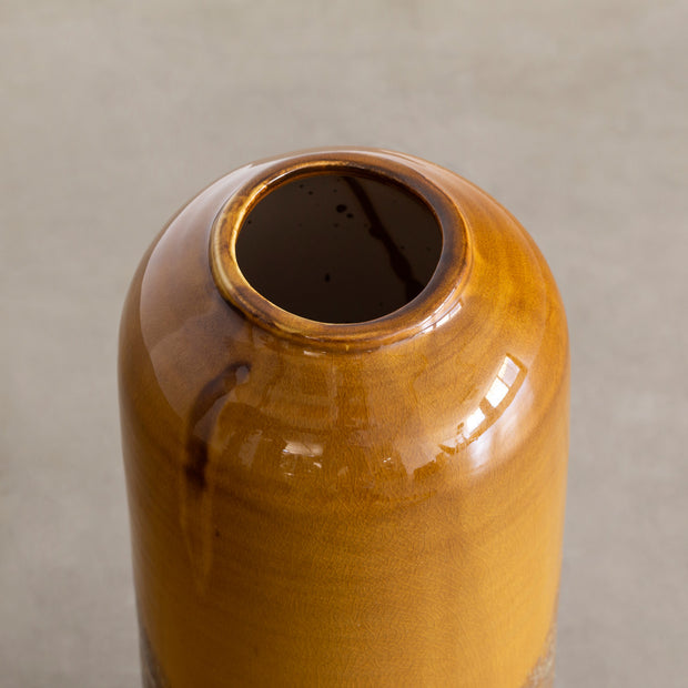 非防水の陶器を使用したイエローオーカーの大きいサイズのフラワーベース（上部・口）