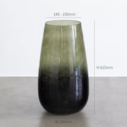 ガラスを使用したグラデーションが美しいオリーブグリーンのフラワーベース（寸法画像）