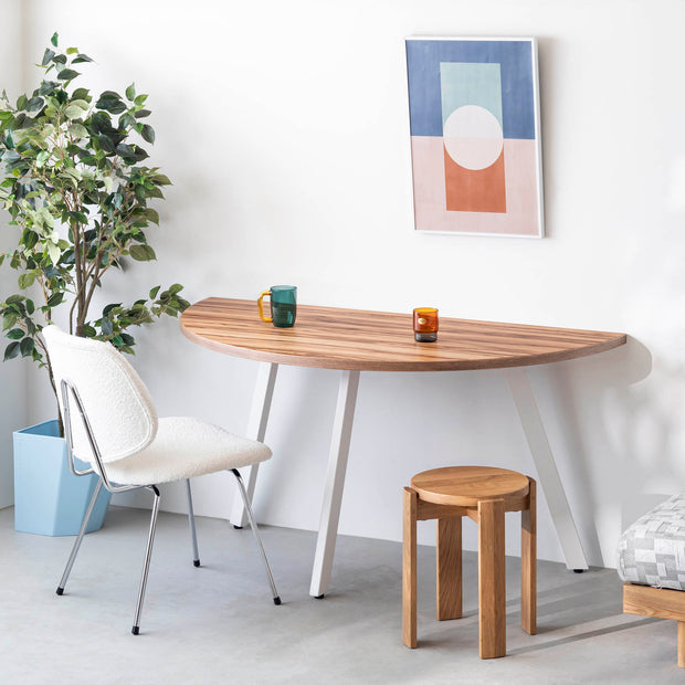 THE TABLE / 半円 × サテンウォルナット × White Steel
