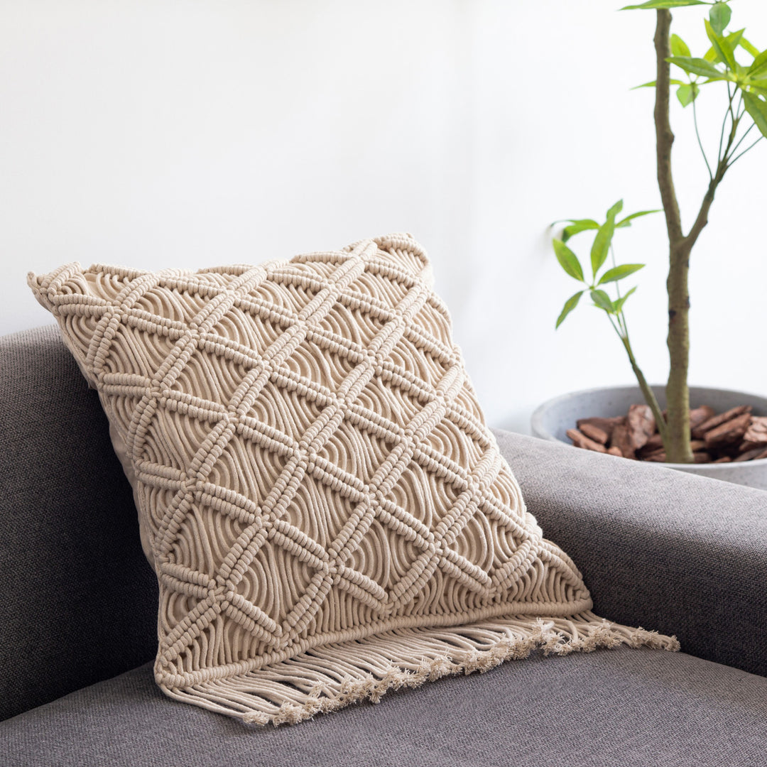 Macrame - Diamond ボヘミアンテイストの ハンドメイド クッション