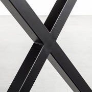 Kanademonoのラバーウッドアッシュ天板とブラックのXライン鉄脚で製作した、猫穴付きのテーブル（脚）