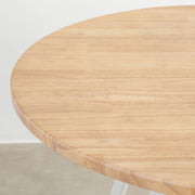 かなでもののラバーウッドAshGray天板とトライアングルホワイト脚4本を組み合わせたラウンド型のカフェテーブル（天板）