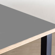 KANADEMONOのリノリウムAshオーク天板とマットブラックのスクエアバー5本鉄脚を組み合わせたシンプルモダンな大型テーブル（天板）