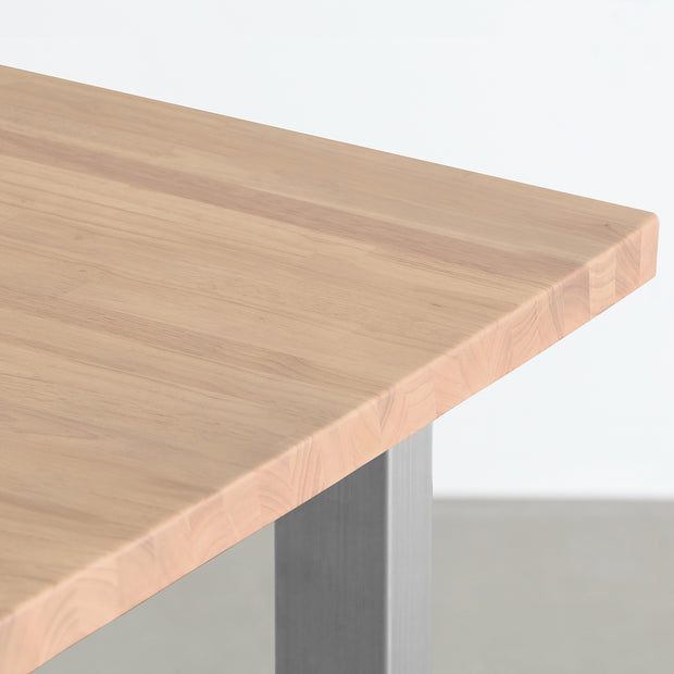 Kanademonoのラバーウッド アッシュグレー天板とホワイト脚を組み合わせたシンプルモダンな幅連結タイプの特大テーブル（天板角）