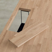 Kanademonoのラバーウッド アッシュグレー天板とステンレス脚を組み合わせたシンプルモダンな幅連結タイプの特大テーブル（配線トレー付き）配線トレー2