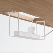 Kanademonoのラバーウッド アッシュグレー天板とホワイト脚を組み合わせたシンプルモダンな大型テーブル（配線トレー付き）配線トレー4