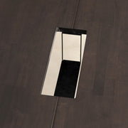 Kanademonoの配線孔BROCK＆TRAY付きの特寸サイズのラバーウッドブラックブラウン天板と角柱ステンレス脚を組み合わせた大型テーブル（BLOCK３)