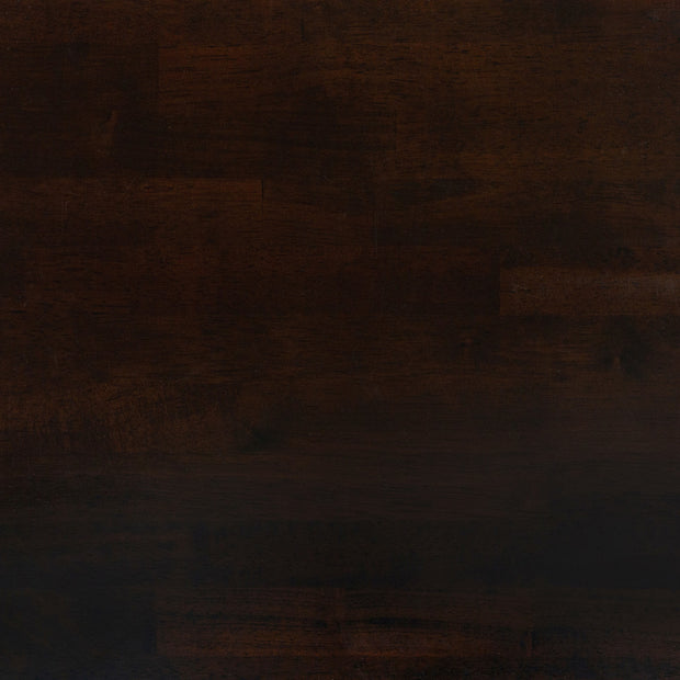 KANADEMONOのラバーウッド材ブラックブラウンの天板とサンドベージュのカラースクエア脚を組み合わせたテーブル（天板クローズアップ）