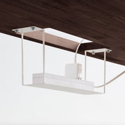 Kanademonoのラバーウッド ブラックブラウン天板とホワイト脚を組み合わせたシンプルモダンな幅連結タイプの特大テーブル（配線トレー付き）配線トレー4