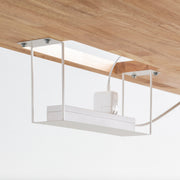 Kanademonoのラバーウッド ナチュラル天板とホワイト脚を組み合わせたシンプルモダンな幅連結タイプの特大テーブル（配線トレー付き）配線トレー4