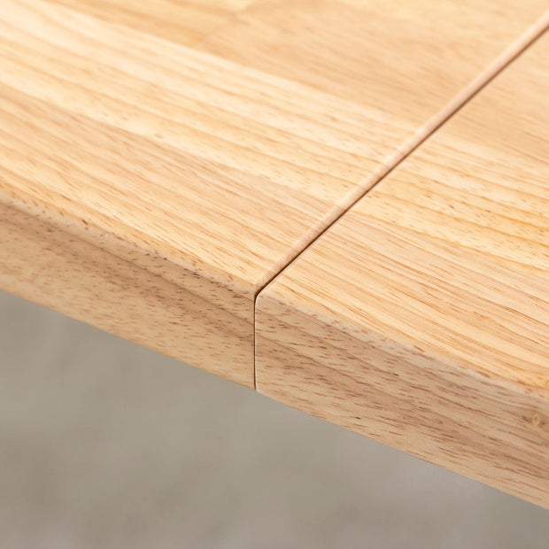 Kanademonoのラバーウッド ナチュラル天板とステンレス脚を組み合わせたシンプルモダンな幅連結タイプの特大テーブル（配線トレー付き）連結部分