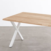 KANADEMONOのラバーウッドアッシュ天板とホワイトのXライン鉄脚を組み合わせたシンプルモダンな大型テーブル（天板と脚）