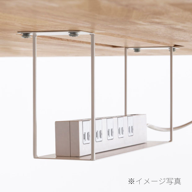 Kanademonoのラバーウッド アッシュグレー天板とホワイト脚を組み合わせたシンプルモダンな奥行連結タイプの配線トレー付き特大テーブル（配線トレー2）