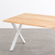 KANADEMONOのラバーウッドナチュラル天板とホワイトのＸライン鉄脚を組み合わせたシンプルモダンな大型テーブル（天板と脚）