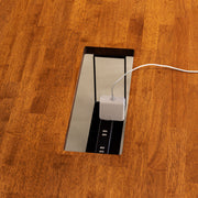 Kanademonoのラバーウッド ブラウン天板とステンレス脚を組み合わせたシンプルモダンな幅連結タイプの特大テーブル（配線トレー付き）配線トレー