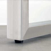 Kanademonoのラバーウッド ナチュラル天板とステンレス脚を組み合わせたシンプルモダンな幅連結タイプの特大テーブル（配線トレー付き）アジャスター