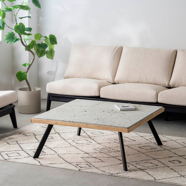 THE LOW TABLE / 大谷石 × ラバーウッド × Black Steel