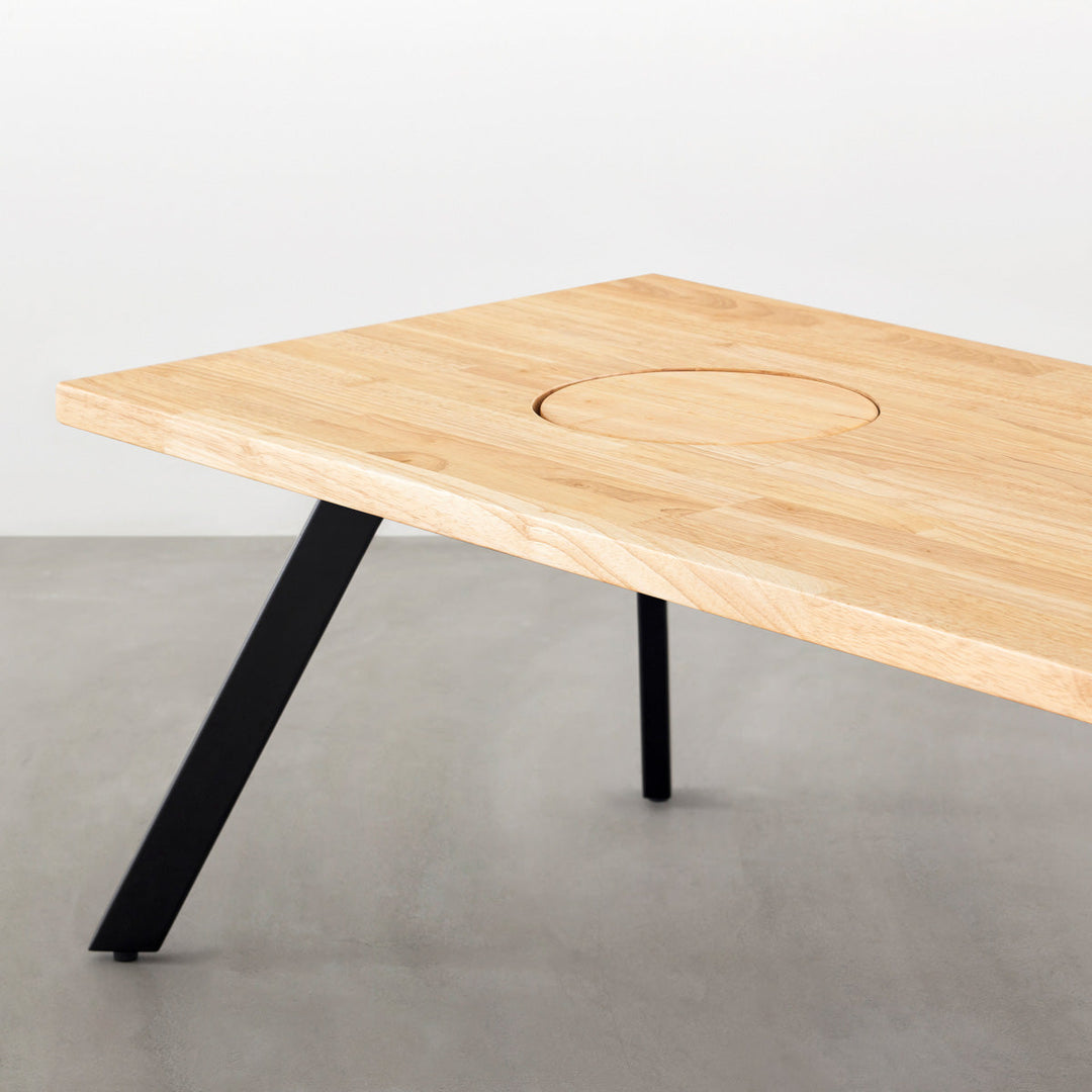 THE LOW TABLE / ラバーウッド ナチュラル × Black Steel ネコ穴