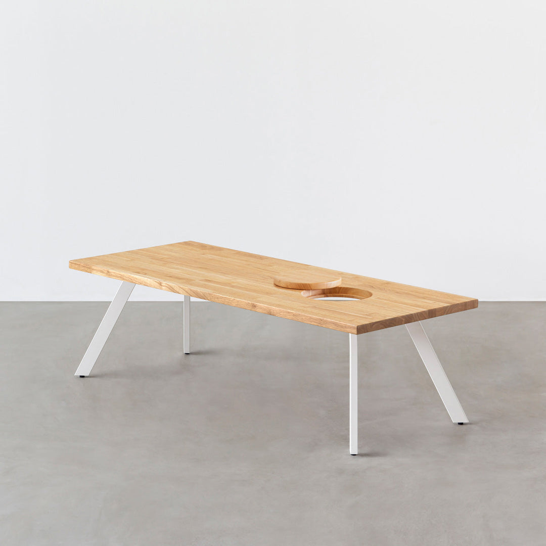 THE LOW TABLE / ラバーウッド ナチュラル × White Steel ネコ穴