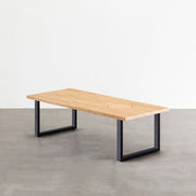 Kanademonoのラバーウッドナチュラル天板とブラックのアイアン脚で製作した、猫穴付きのローテーブル2