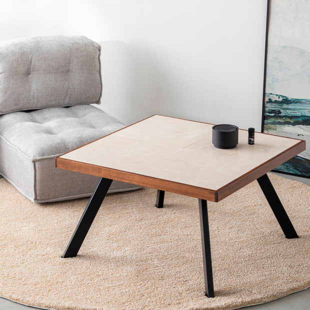 THE LOW TABLE / 大理石 ココナッツベージュ × ラバーウッド × Black Steel