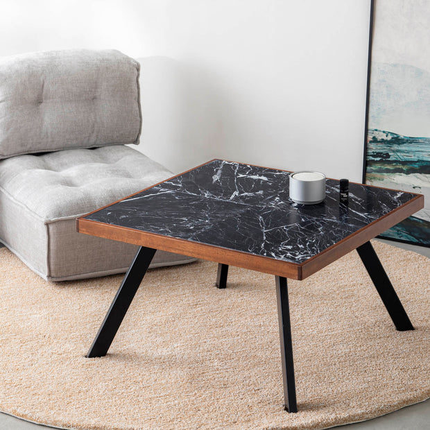 THE LOW TABLE / 大理石 黒白根 × ラバーウッド × Black Steel