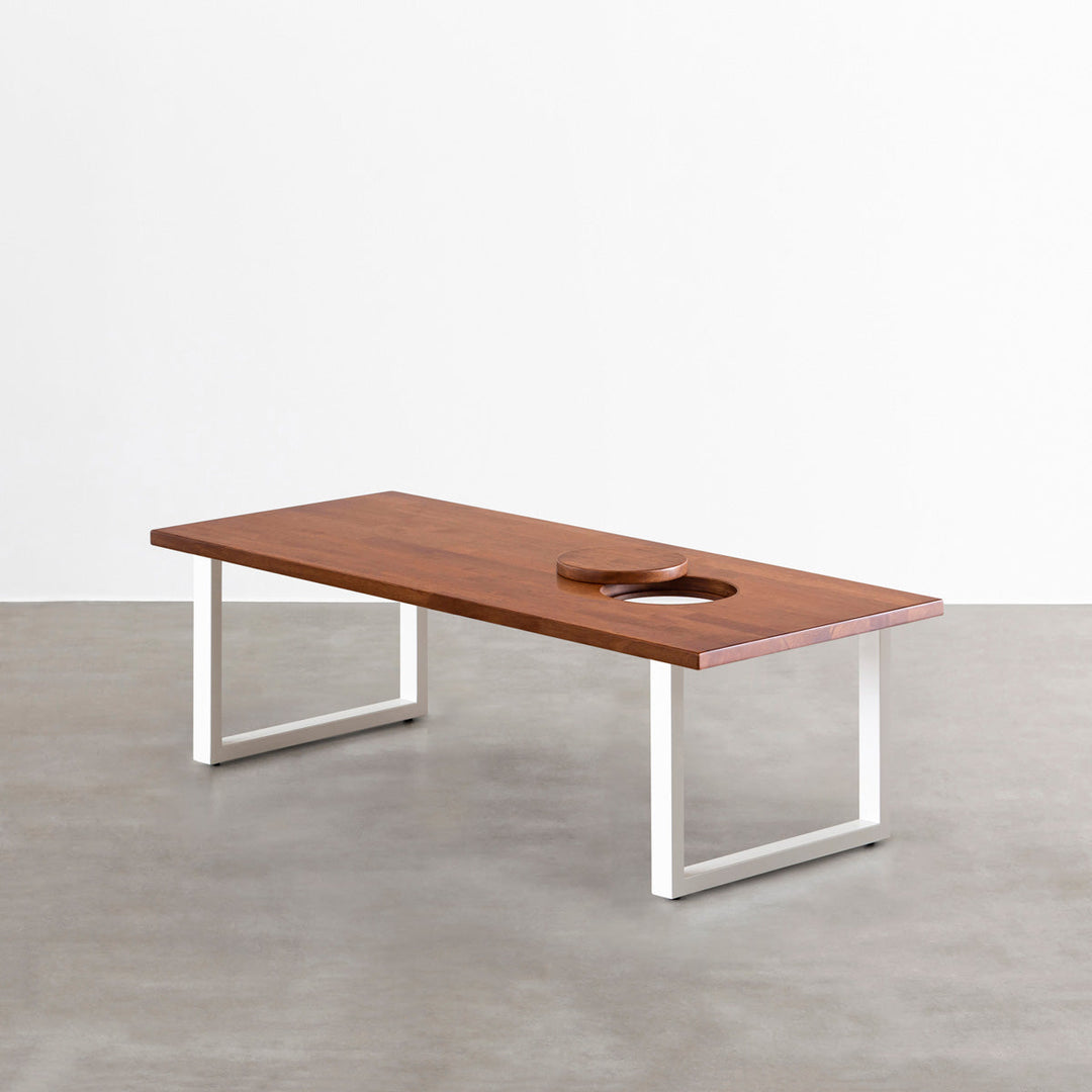 THE LOW TABLE / ラバーウッド ブラウン × White Steel ネコ穴付き