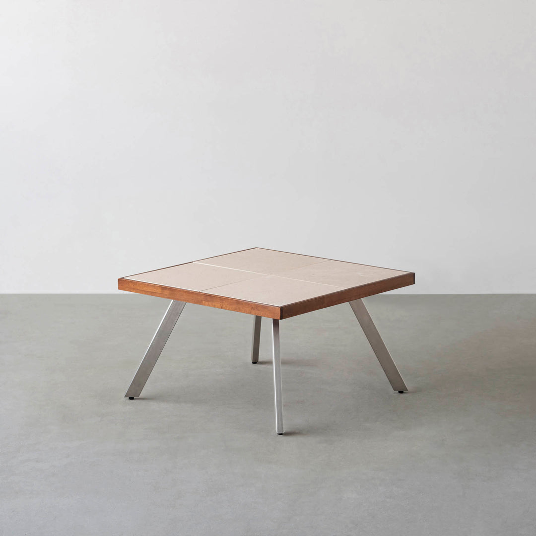 【唯一無二】天然木の温もりを感じる、ブドウの木のはぎ合わせローテーブル THE LOW TABLE / 砂岩 ブランコドマール × ラバーウッド × Stainless