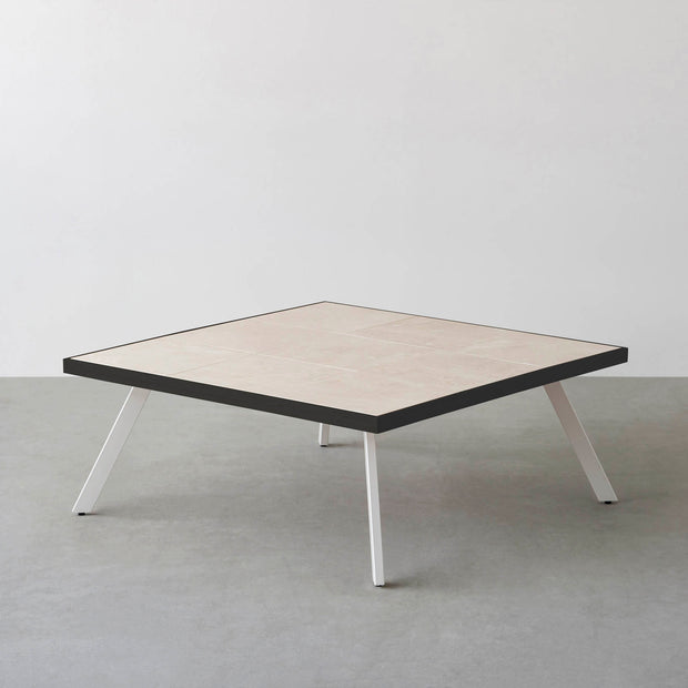 THE LOW TABLE / 大理石 ココナッツベージュ × ラバーウッド × White Steel